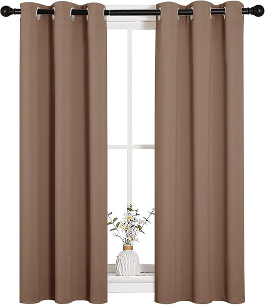 NICETOWN Blackout Window Curtains and Drapes for Kitchen, Window Treatment Thermal Insulated Solid Grommet Blackout Drapery Panels (Set of 2 Panels, 29 by 45 Inch, Cappuccino)
