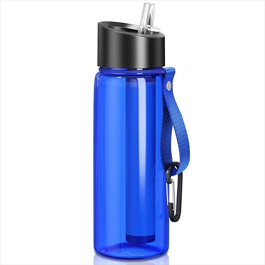 AMIR 0.01μm Ultra-Filtration Filtered Water Bottle, Built-in Compass Water Filter Bottle with 4-Stage Filtration for Hiking,Survival, Camping, Backpacking, Emergency