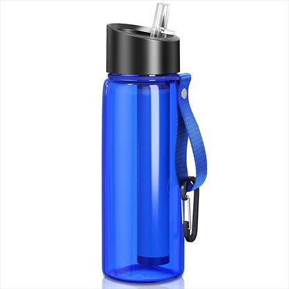 AMIR 0.01μm Ultra-Filtration Filtered Water Bottle, Built-in Compass Water Filter Bottle with 4-Stage Filtration for Hiking,Survival, Camping, Backpacking, Emergency