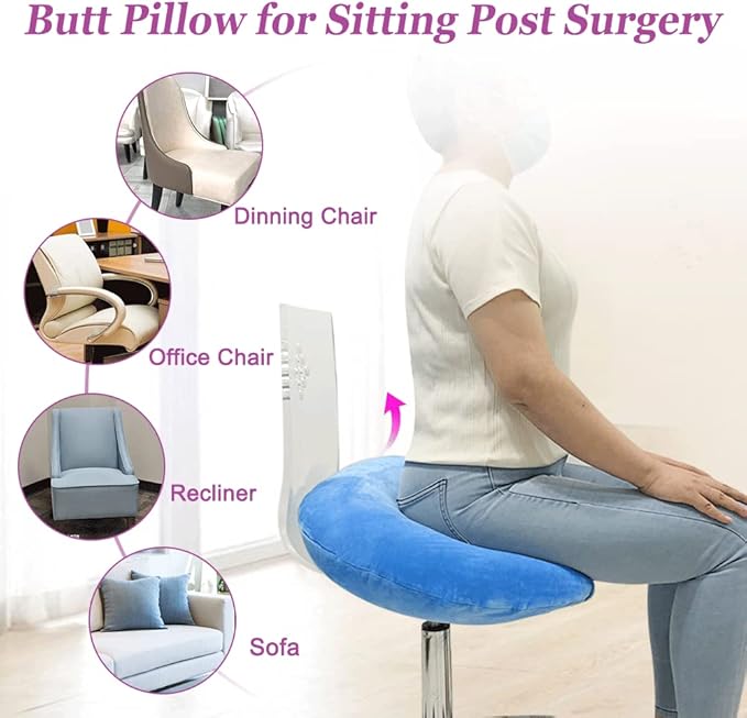 AOSSA BBL Pillow after Surgery Butt Brazilian Butt Lift Pillow BBL Sleeping Booty Pillow Booty for Sitting Sleeping Driving Lumbar Back Cushion Seat Foam (Blue)