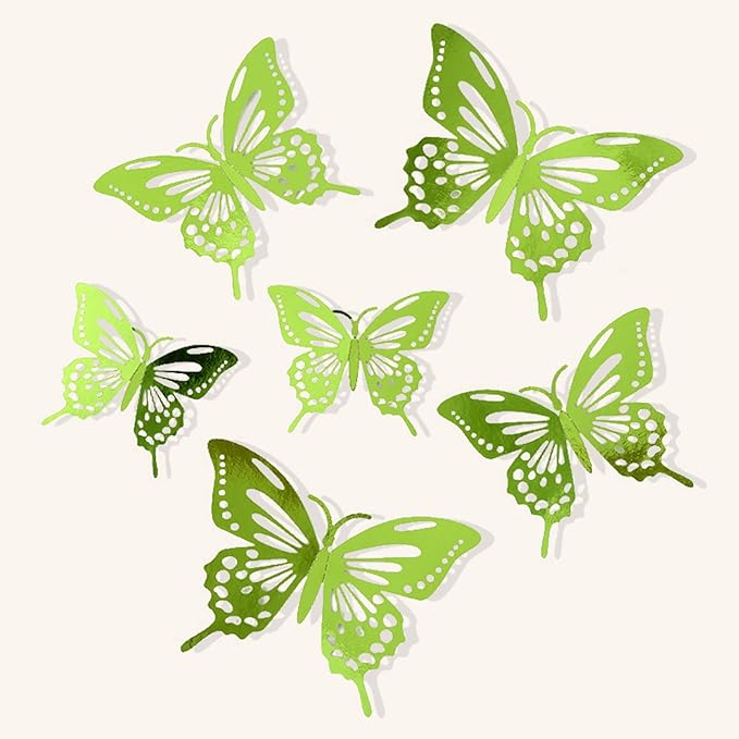 72Pcs 3D Butterfly Wall Decor 3 Sizes 3 Styles, Butterfly Decorations Party Birthday Cake Decoration, Removable Butterfly Wall Stickers for Kids Nursery Wedding Bedroom Room Decor(Green)