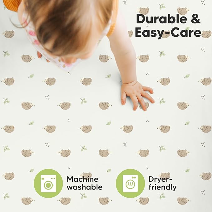 2-Pack Mini Crib Sheets Fitted, Pack and Play Sheets - Organic Cotton Pack N Play Sheets for Pack and Play Mattress, Playard Baby Crib Sheets, Jersey Crib Sheets Neutral for Boys,Girls (Nibbles/Bruce)