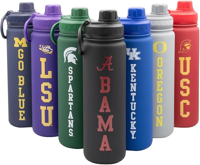 Alabama BAMA Water Bottle - Black Double Walled Stainless Steel 24 oz Keeps Drinks Cold or Hot