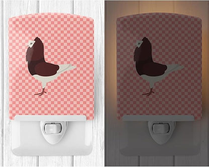 Caroline's Treasures BB7948CNL Capuchin Red Pigeon Pink Check Ceramic Night Light Compact, UL-Certified, Ideal for Bedroom, Bathroom, Nursery, Hallway, Kitchen, 6x4x3, Multicolor