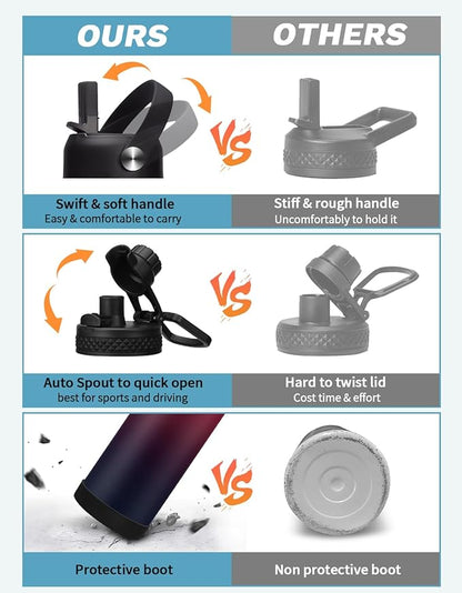 40 oz Water Bottle with Straw - Insulated Water Flask with Straw & Auto Spout Lid, Paracord Handle & Carrying Case, Keep Cold 48H Hot 24H Thermal Hydro, Metal Water Flask for Hiking Running