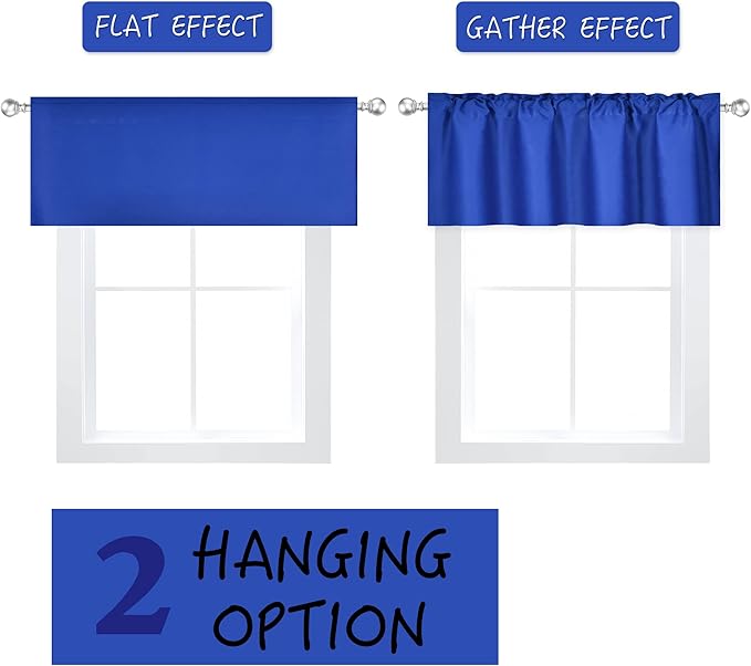 Blue Valance for Windows 52x18 Inch Solid Blackout Rod Pocket Kitchen Short Curtain Toppers Valance for Bathroom Living Room, Dazzling Blue