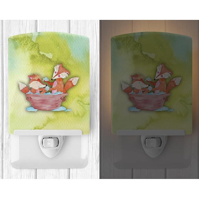 Caroline's Treasures BB7350CNL Foxes Bathing Watercolor Ceramic Night Light Compact, UL-Certified, Ideal for Bedroom, Bathroom, Nursery, Hallway, Kitchen, 6x4x3, Multicolor