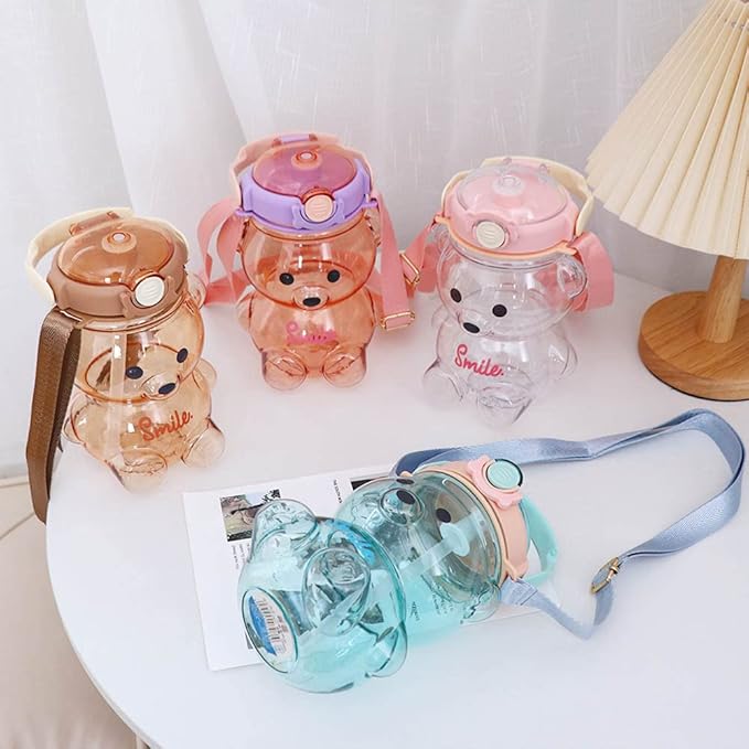 Vctitil Large Capacity Straw Water Cup Cute Bear Belly Cup Outdoor Sports Bottle 1000ml Plastic Water Cup(blue)