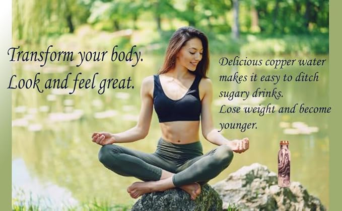 Pure Copper Water Bottle - Handcrafted - Ayurveda Health Benefits - Large 35 oz - Leak proof - Easy to carry for Sports, Fitness, Yoga, School - Textured Patterns