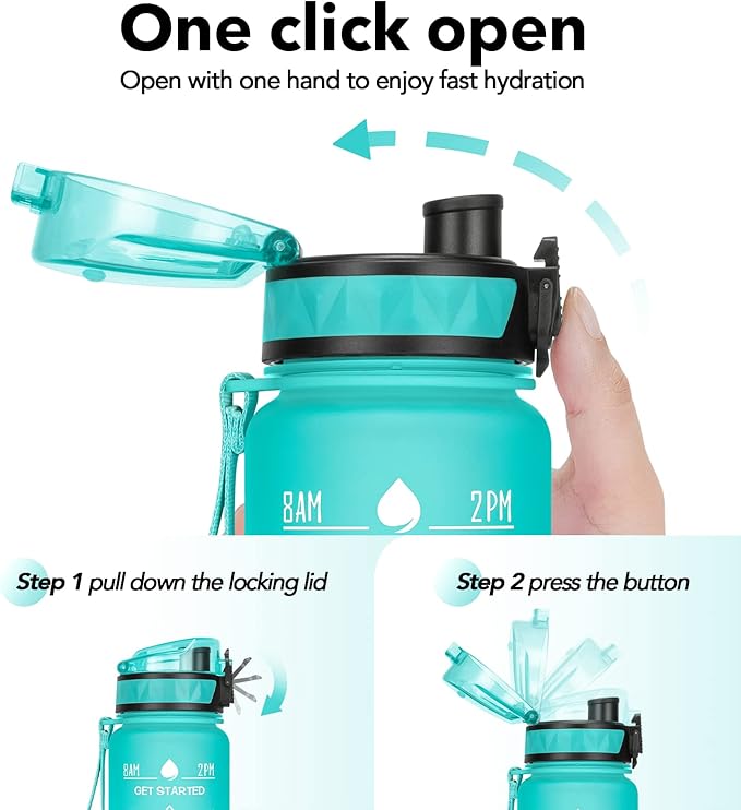 32oz/26oz Motivational Water Bottle with Time Marker & Fruit Strainer, Leak-proof BPA Free Non-Toxic 1l Bottle with Carrying Strap, Perfect for Fitness, Gym and Outdoor Sports, Plastic