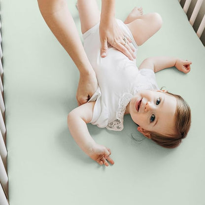 2-Pack Crib Sheets for Boys,Girls - Viscose Derived from Bamboo Fitted Crib Sheet, Organic Baby Crib Sheets, Crib Mattress Sheet,Toddler Bed Sheets,Baby Sheets for Crib Fitted Sheets(Sage)