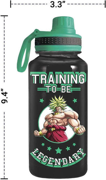 JUST FUNKY Dragon Ball Super Saiyan Goku Water Bottle w/Sporty Green Cap [BLACK 32oz] Hydro Tumbler Flask, Anime Plastic Water Bottle (OFFICIALLY LICENSED)