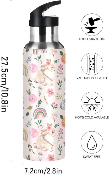 MNSRUU Insulated Water Bottle with Straw, Rainbow and Unicorns Stainless Steel Flasks for Sports Cycling Hiking School