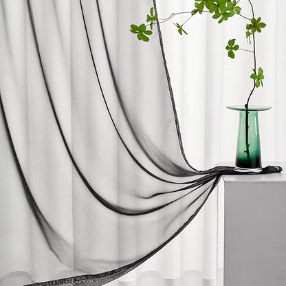Halloween Decorations Sheer Curtains 108 Inches Long 2 Panels Black Sheer Voile Curtains Window Treatment 108 Inches long Panels Rod Pocket Black Sheers for Bedroom Living Room 2 Panels 52x108