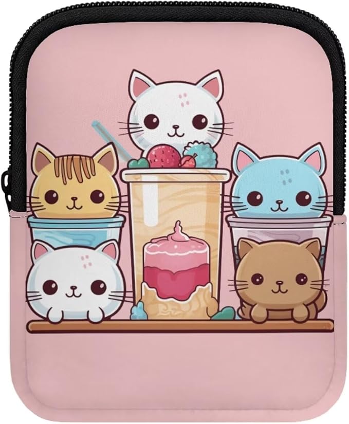 Cute Cat Tumbler Pouch Bag Water Bottle Pouch for 40oz Cup Pouch for Stanley Accessories with Adjustable Strap Tumbler IceFlow Storage Pocket Pink