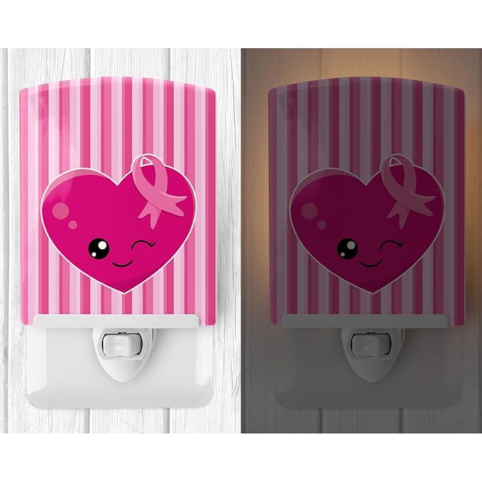 Caroline's Treasures BB6982CNL Breast Cancer Awareness Ribbon Heart Ceramic Night Light Compact, UL-Certified, Ideal for Bedroom, Bathroom, Nursery, Hallway, Kitchen, 6x4x3, Multicolor