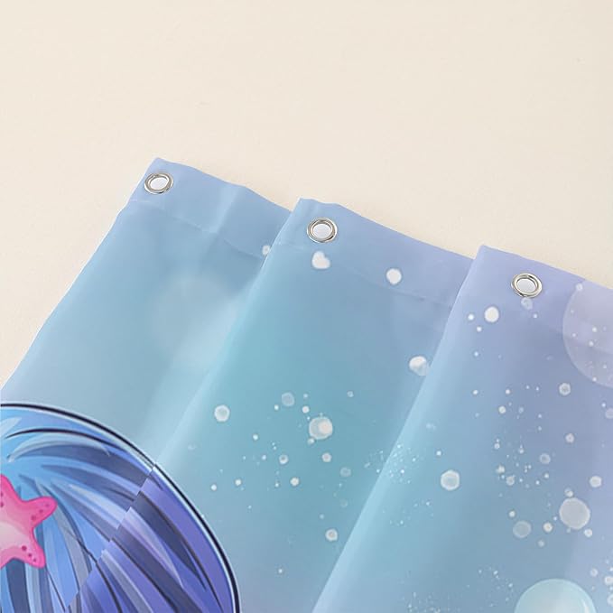 AILONEN Beautiful Mermaid Shower Curtain,Cute Mermaid Bath Curtain for Girls Teens,Ocean Curtain,Cartoon Fish Print Blue Waterproof Curtain for Bathroom Decor, 60" W x 72" H