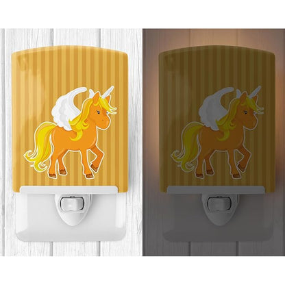 Caroline's Treasures BB9092CNL Unicorn Orange Stripes Ceramic Night Light Compact, UL-Certified, Ideal for Bedroom, Bathroom, Nursery, Hallway, Kitchen, 6x4x3, Multicolor