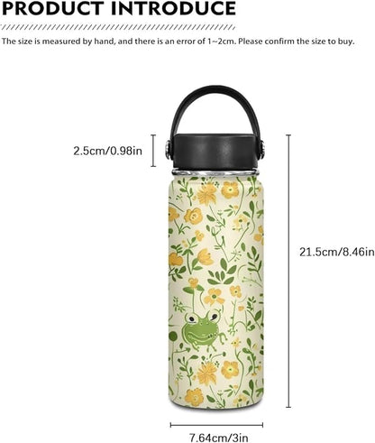 Cute Frog Insulated Water Bottle with Handle 18Oz Stainless Steel Double-Walled Thermos For Cold Drinks For Hot Beverages Vacuum Insulated Reusable Bottle