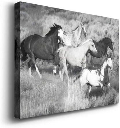 Renditions Gallery Canvas Animal Wall Art Modern Decorations Paintings Running Vintage Horses Black & White Nature Wall Hanging Artwork Prints for Bedroom Office Kitchen - 24"x36" LT33