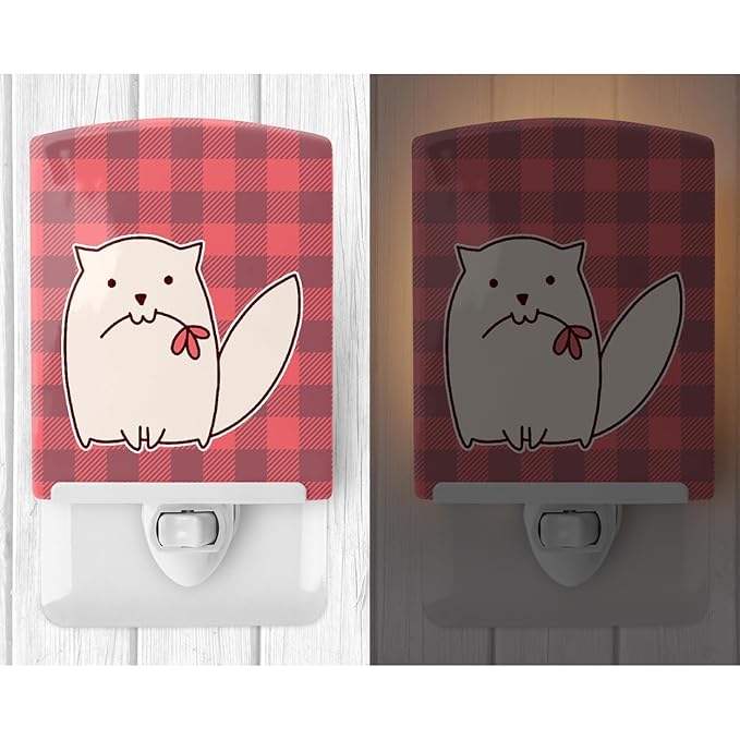 Caroline's Treasures BB6854CNL Cat Pink Plad Ceramic Night Light Compact, UL-Certified, Ideal for Bedroom, Bathroom, Nursery, Hallway, Kitchen, 6x4x3, Multicolor