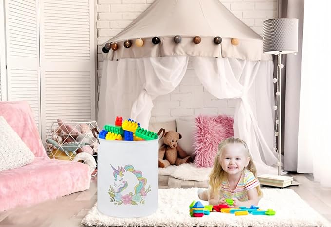 Unicorn Laundry Basket,Kids Unicorn Hamper for Girls Room Decor,Baby Girls Dirty Clothes Hamper,Nursery Hamper for Bedroom Decor,Gift Basket(Colorful Unicorn)