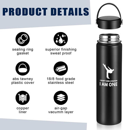 Layhit 3 Pcs Karate Gifts for Boy Girl Include Large Martial Art Duffel Bag 24 oz Stainless Steel Sport Water Bottle Karate Keychain Taekwondo Gifts for Sport Active Athletes Gym Back to School