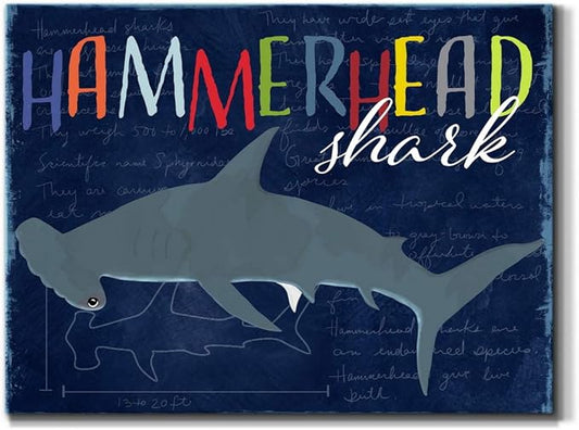 Renditions Gallery Canvas Animal Wall Art Modern Decorations Paintings Colorful Playful Hammerhead Shark Abstract Vibrant Lifestyle Artwork Prints for Kids Bedroom Nursery - 12"x18" LT33