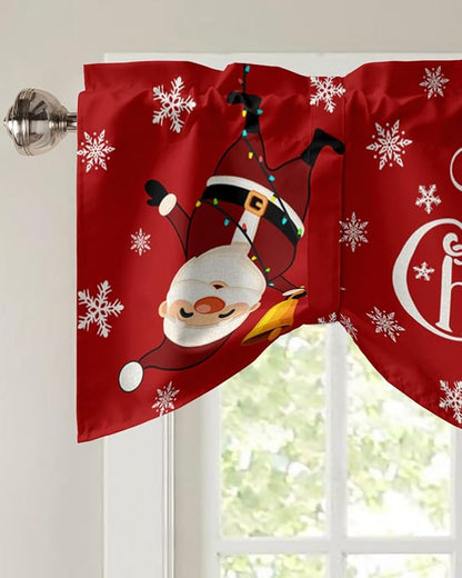 Red Merry Christmas Blackout Tie Up Valance Curtains for Kitchen Windows Funny Hanging Santa Window Toppers Balloon Shades for Living Room/Bathroom/Bedroom,1 Panel, 42" X 12", Snow Winter Holiday