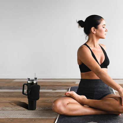 SAVITA Water Bottle Pouch for Stanley, Multifunctional Water Bottle Pouch Adjustable Gym Bottle Pouch for Stanley Quencher Adventure 40oz & Stanley IceFlow 20oz 30oz (Black)