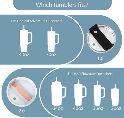 2 Set Spill Stoppers for Stanley Cup 20oz/30oz/40oz/64oz, Leak Proof Accessories for Stanley Tumbler with Straw Cap and Square Pad and Round Cover (Clear, 2)