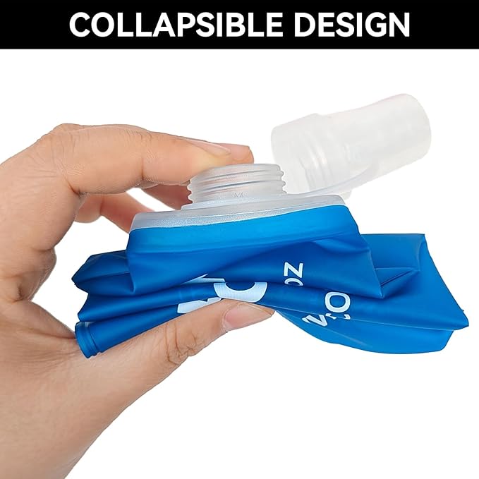 Premium Collapsible Water Bottle-500ml (17.6oz), Portable Soft Flask Water Bottle for Hydration Pack/Running Vest- Folding Water Bottle for Running, Hiking, Cycling (Blue 500ml)