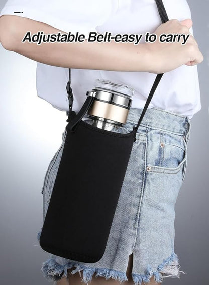 24OZ Borosilicate Glass Infuser Water Bottle,Glass Tea Tumbler with Strainer and Anti-slip Sleeve, Sport Water Bottles for Gym Hiking Camping