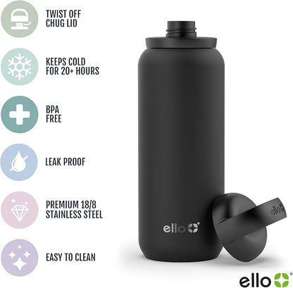 Ello Cooper Twist 22oz Stainless Steel Water Bottle with Chug Lid | Leak Proof Double Walled and Vacuum Insulated | Fits Car Cupholder | Built in Carry Loop | Dishwasher Safe | Lilac