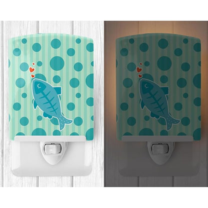 Caroline's Treasures BB6756CNL Polkadot Fish Ceramic Night Light Compact, UL-Certified, Ideal for Bedroom, Bathroom, Nursery, Hallway, Kitchen, 6x4x3, Multicolor
