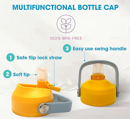 24oz Stainless Steel Vacuum Insulated Water Bottle with Straw Lid and Cleaning Brush, BPA Free, Leakproof, Temp Control, for Hot and Cold Drinks (Sunny Sky, 24oz)