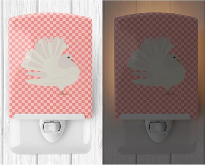 Caroline's Treasures BB7950CNL Silver Fantail Pigeon Pink Check Ceramic Night Light Compact, UL-Certified, Ideal for Bedroom, Bathroom, Nursery, Hallway, Kitchen, 6x4x3, Multicolor