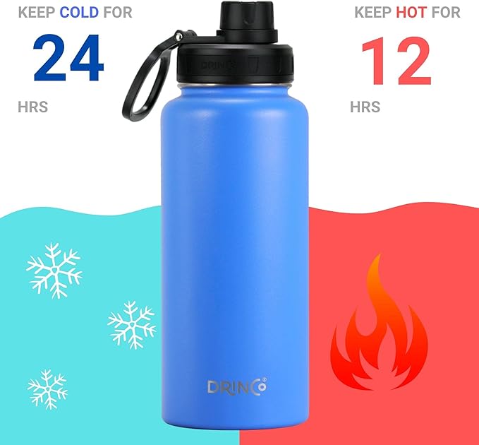 DRINCO Stainless Steel Water Bottle Spout Lid Vacuum Insulated Double Wall Water Bottle USA Flag Military Veteran (32oz Eagle Royal Blue, 32oz)