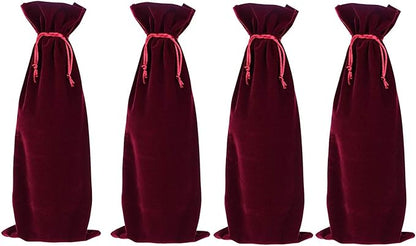 4 Pcs Luxury Velvet Wine Bottle Gift Bags with Double Drawstring Closure for Champagne Wedding Party(15" x 6.3")