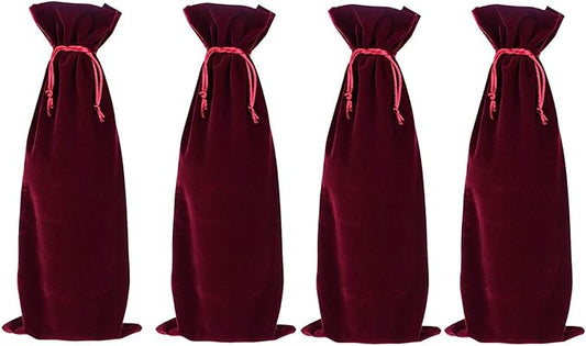 4 Pcs Luxury Velvet Wine Bottle Gift Bags with Double Drawstring Closure for Champagne Wedding Party(15" x 6.3")