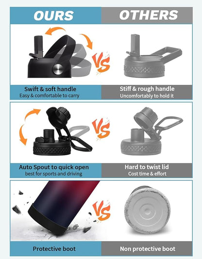 64 oz Water Bottle Insulated - Keep Cold 48H & Hot 24H, Half Gallon Water Jug with Paracord Handle, Straw Spout Lids, Stainless Steel Flask Canteen, Large Water Bottle for Women Men Work Sport