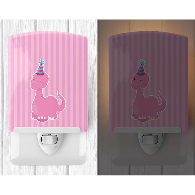 Caroline's Treasures BB8923CNL Dinosaur Pink Ceramic Night Light Compact, UL-Certified, Ideal for Bedroom, Bathroom, Nursery, Hallway, Kitchen, 6x4x3, Multicolor