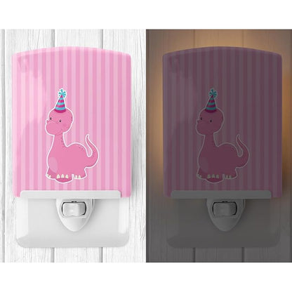 Caroline's Treasures BB8923CNL Dinosaur Pink Ceramic Night Light Compact, UL-Certified, Ideal for Bedroom, Bathroom, Nursery, Hallway, Kitchen, 6x4x3, Multicolor