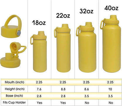 22oz Insulated Water Bottle ，Stainless Steel Sports Water Cup Flask with 2 Lids, Wide Mouth Travel Thermal Mug,Outdoor Sports Bottle（Mango yellow）