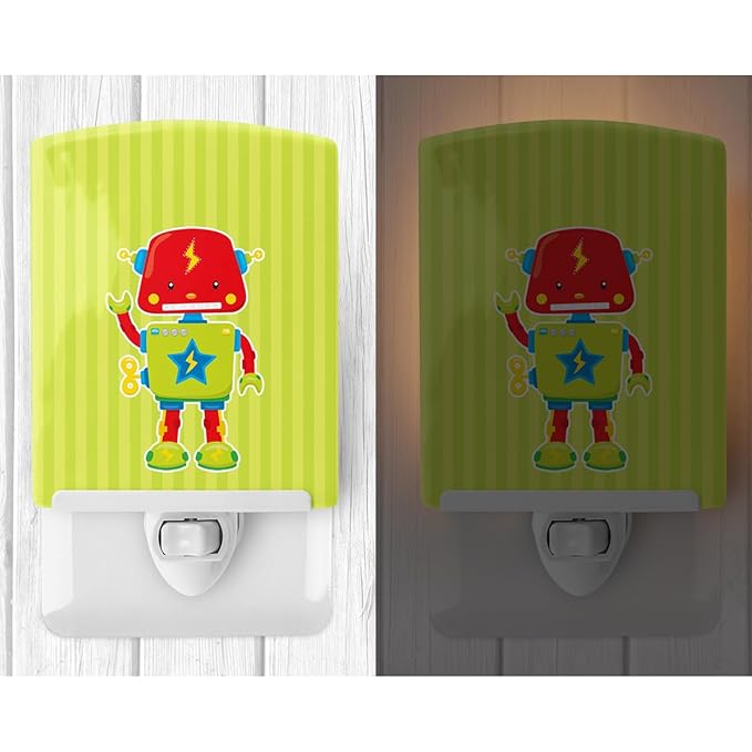 Caroline's Treasures BB9085CNL Robot #3 Ceramic Night Light Compact, UL-Certified, Ideal for Bedroom, Bathroom, Nursery, Hallway, Kitchen, 6x4x3, Multicolor