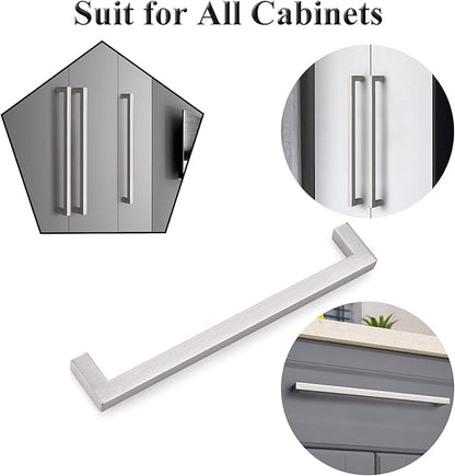 Probrico 10 Pack Kitchen Cabinet Drawer Handles Stainless Steel 10" Holes Distance Brushed Nickel Pulls 10.5" Total Length 10 Pack