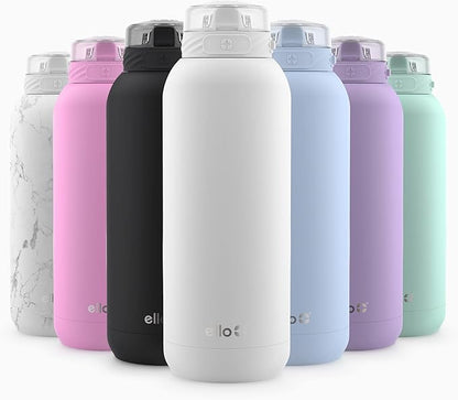Ello Cooper 40oz Stainless Steel Water Bottle with Straw and Carry Handle, Double Walled and Vacuum Insulated Metal, Leak Proof Locking Lid with Soft Silicone Spout, Reusable, BPA Free, White