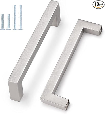 Probrico 4 Inch Satin Nickel Cabinet Pulls Stainless Steel, 10 Pack Door Cabinet Handles,Drawer Dresser Pull Knobs Kitchen Furniture Hardware for Cupboard Wardrobe,Total Lenght:4-1/2 Inch (114mm)