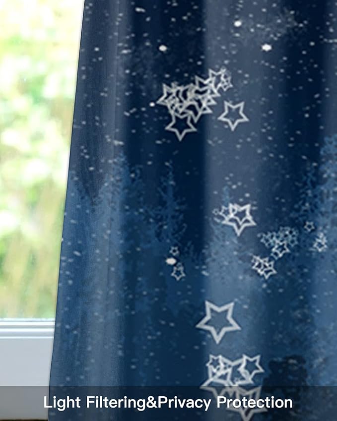 Christmas Kitchen Curtains Valances for Windows Santa Claus Reindeer Rod Pocket Window Treatment for Kitchen/Living Room/Bedroom/Bathroom,60" X 18" -1 Panel, Blue Snowy Night