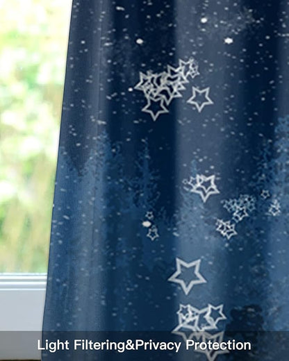Christmas Kitchen Curtains Valances for Windows Santa Claus Reindeer Rod Pocket Window Treatment for Kitchen/Living Room/Bedroom/Bathroom,60" X 18" -1 Panel, Blue Snowy Night